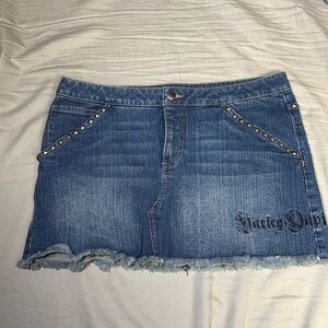 Harley-Davidson Blue Denim Mini Skirt with Studded Pockets